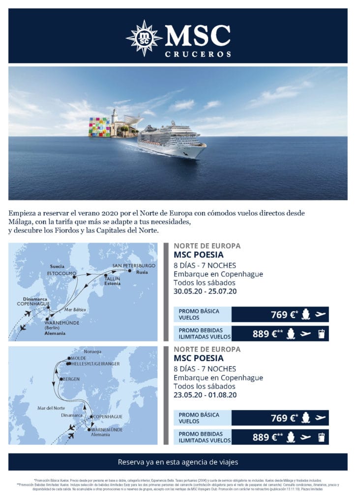 Tu crucero por el norte de Europa con salida desde Málaga