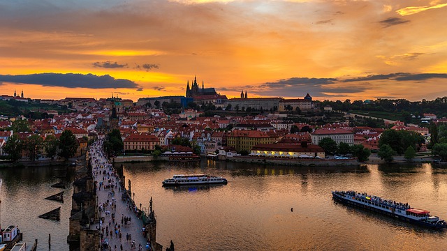 Prague Bridge Sunset River Boat 